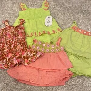 Girls' Floral Dresses and Two Piece Sets - Green and Pink